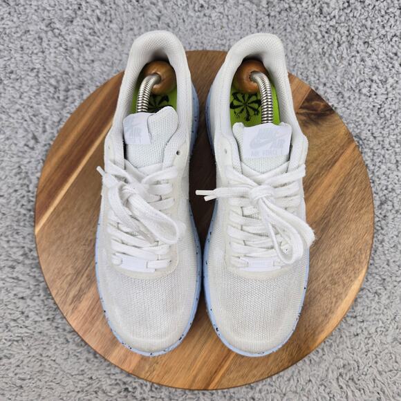 Nike Womens 9 Air Force 1 Low Crater Flyknit White Ice Blue Casual Daily Sneaker - Picture 5 of 12